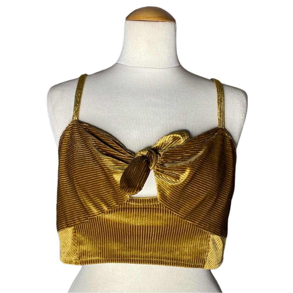Free People Ribbed Tie Front Metallic Mustard Bralette